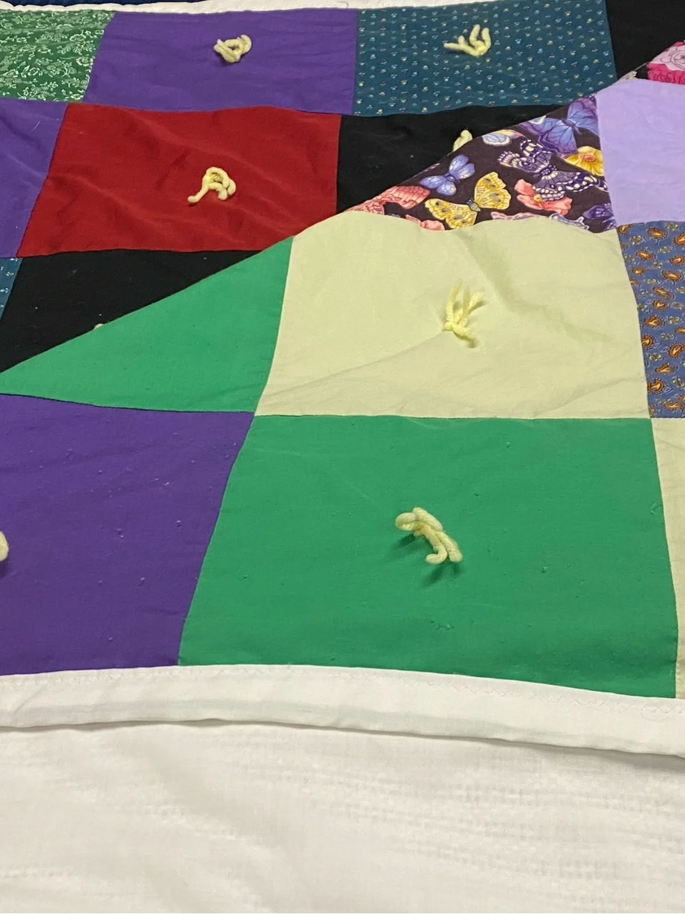 Colorful Floral Patchwork Quilt - Lavender, Black, Green & Red